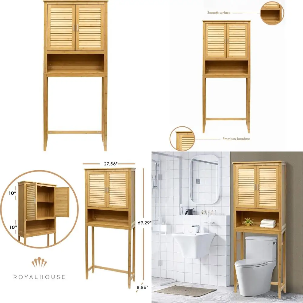 Шкаф для хранения над унитазом с двойными дверцами и нижней полкой, отдельно стоящий органайзер для ванной комнаты
Шкаф для хранения над унитазом с двойными дверцами и нижней полкой, отдельно стоящий органайзер для ванной комнаты