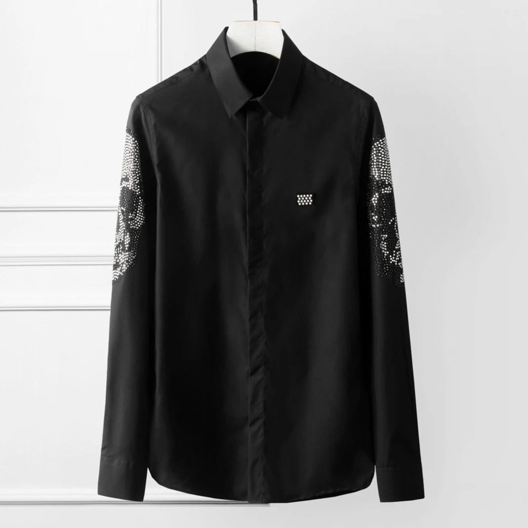 Luxury Skull Rhinestones Shirts Men Long Sleeved Casual Shirt Slim Fit Social Party Tuxedo Stage Performance Costumes Streetwear
Luxury Skull Rhinestones Shirts Men Long Sleeved Casual Shirt Slim Fit Social Party Tuxedo Stage Performance Costumes Streetwear