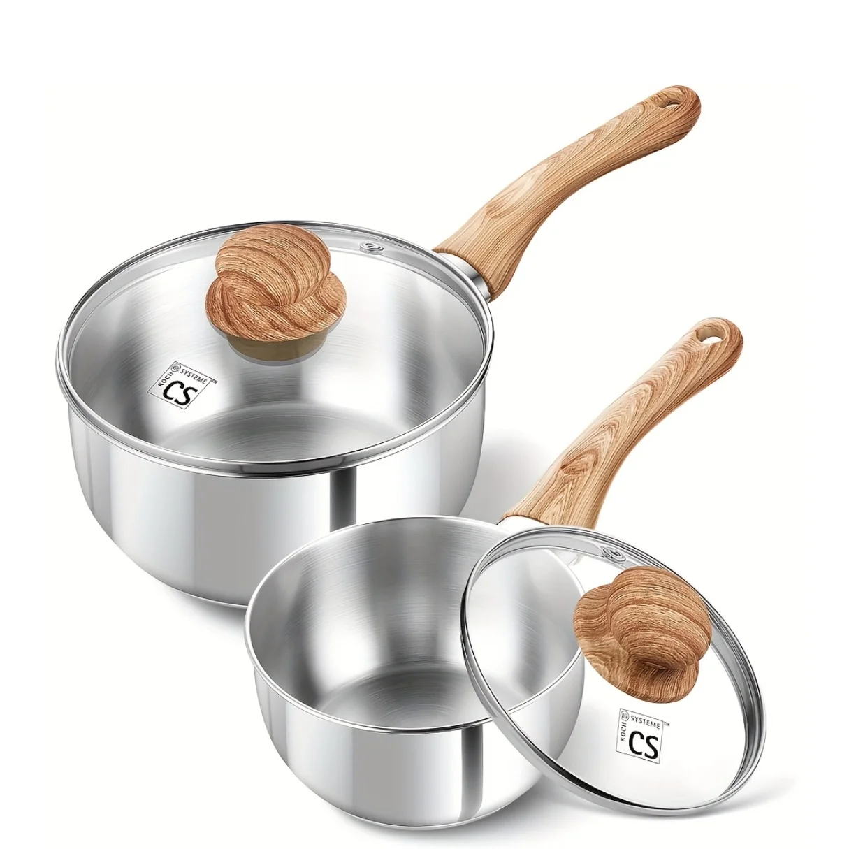 4-Piece Stainless Steel Saucepan Set – 1-Quart & 2-Quart Pots with Lids, Cool-Touch Bakelite Handles, Induction-Compatible, Home Kitchen Ready
4-Piece Stainless Steel Saucepan Set – 1-Quart & 2-Quart Pots with Lids, Cool-Touch Bakelite Handles, Induction-Compatible, Home Kitchen Ready