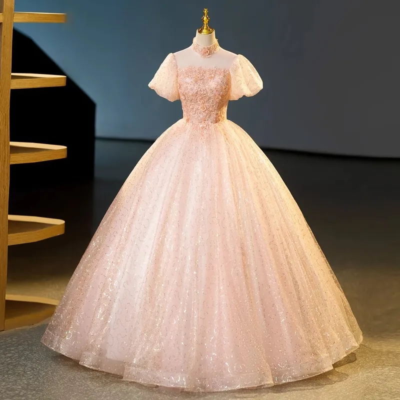 Sparking Sequins High Neck Quinceanera Dress Short Sleeves Prom Party Gown Floor Length robes Lace Up vestidos de 15 quinceañera
Sparking Sequins High Neck Quinceanera Dress Short Sleeves Prom Party Gown Floor Length robes Lace Up vestidos de 15 quinceañera
