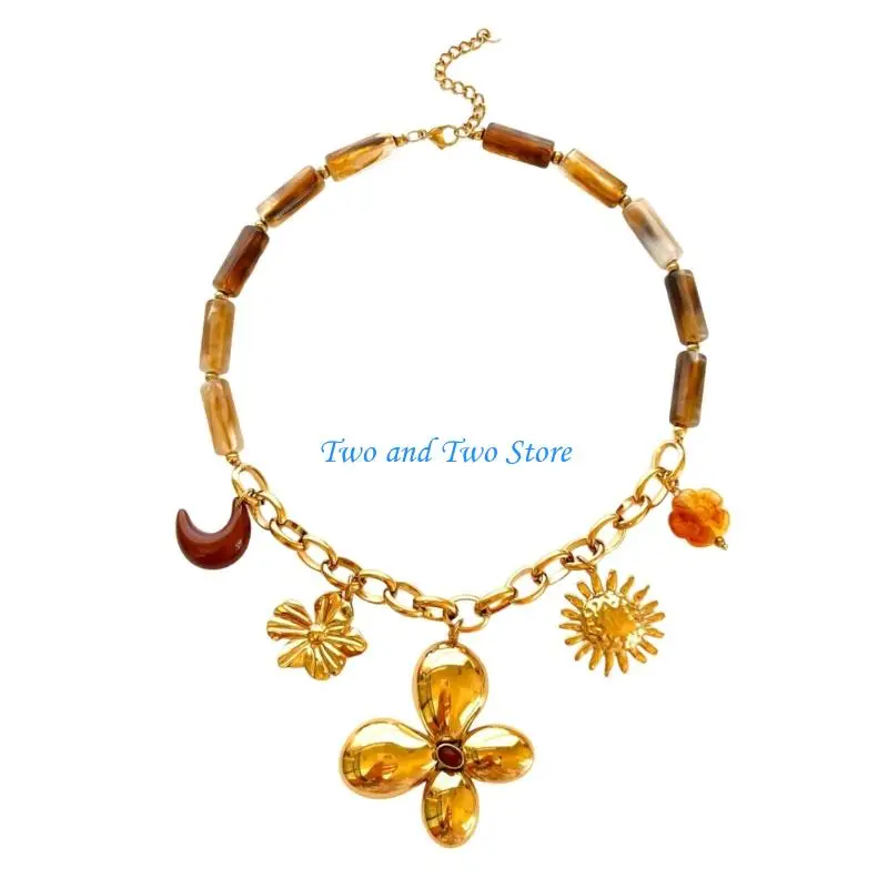 HX6F Artistic Floral Sun Resin Beaded Necklace Stainless Steel Clavicle Chain Jewelry Gift For Women Fashion Accessory
HX6F Artistic Floral Sun Resin Beaded Necklace Stainless Steel Clavicle Chain Jewelry Gift For Women Fashion Accessory