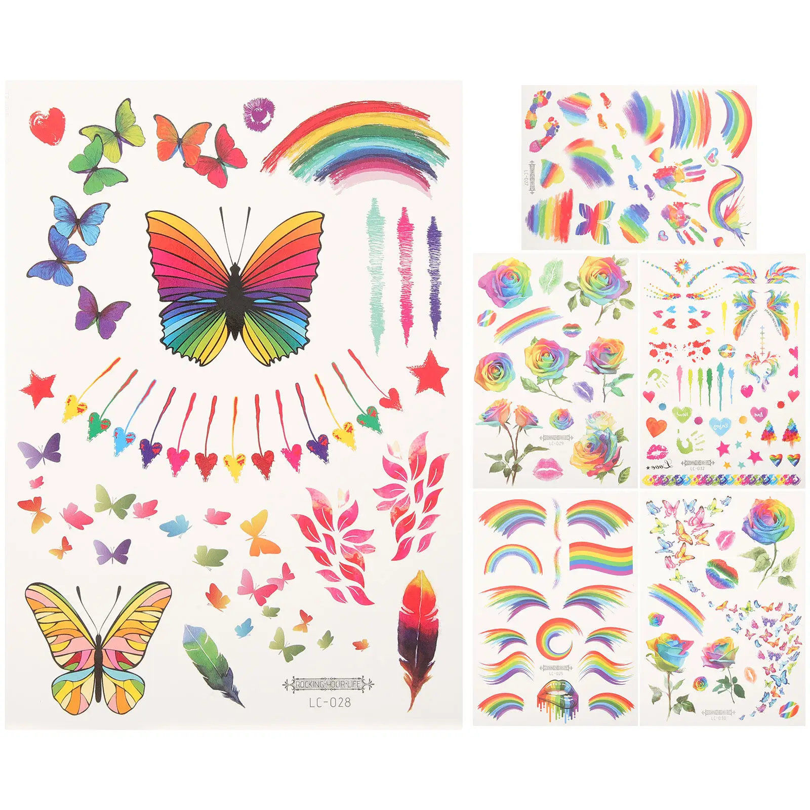 6 Sheets Waterproof Temporary Tattoos 3D Color Printing Fake Stickers Realistic Body Transfer Women Rainbow Festival Outing
6 Sheets Waterproof Temporary Tattoos 3D Color Printing Fake Stickers Realistic Body Transfer Women Rainbow Festival Outing