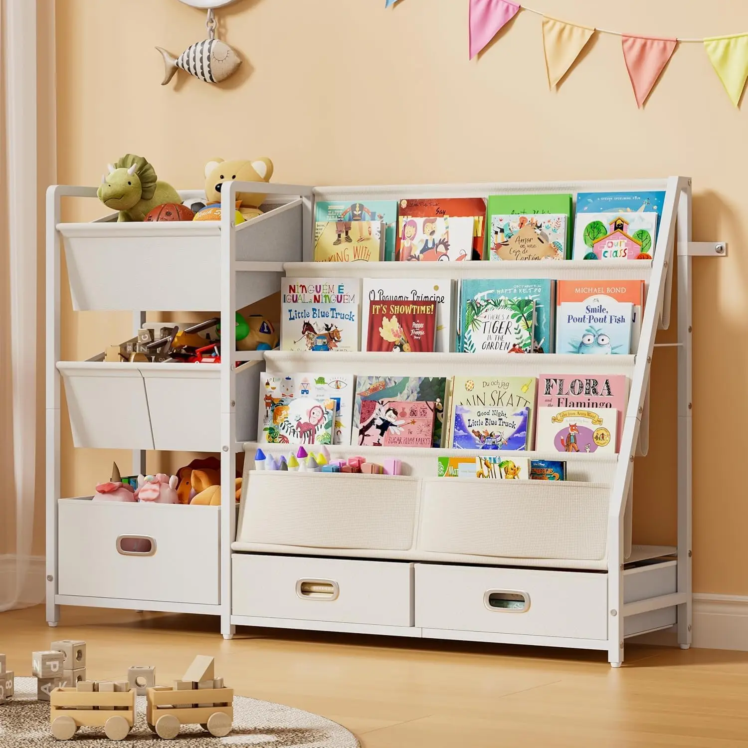 Kids Bookshelf & Toy Storage with 6 Bins - Bookshelf for Toddlers, Nursery, and Kids Rooms, Montessori Toy Organizer
Kids Bookshelf & Toy Storage with 6 Bins - Bookshelf for Toddlers, Nursery, and Kids Rooms, Montessori Toy Organizer