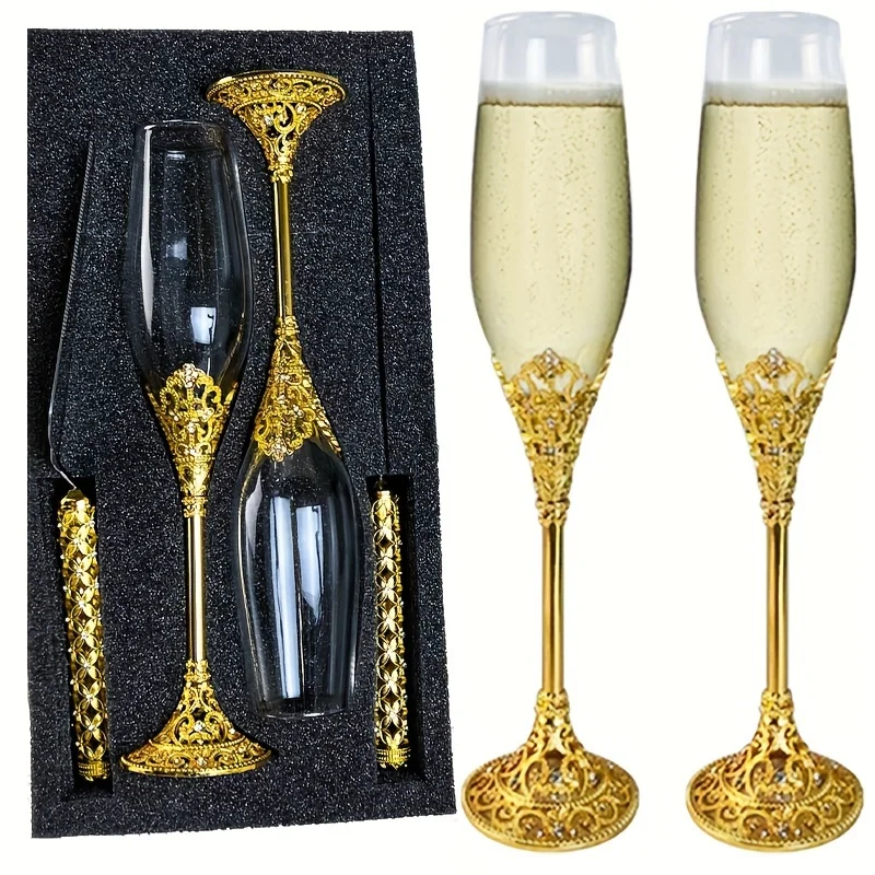 Golden Wedding Set Luxury Cake Knife Glasses Server Wine Glasses Cup Set Crystal Rhinestone Champagne Flutes Toasting Perfect
Golden Wedding Set Luxury Cake Knife Glasses Server Wine Glasses Cup Set Crystal Rhinestone Champagne Flutes Toasting Perfect