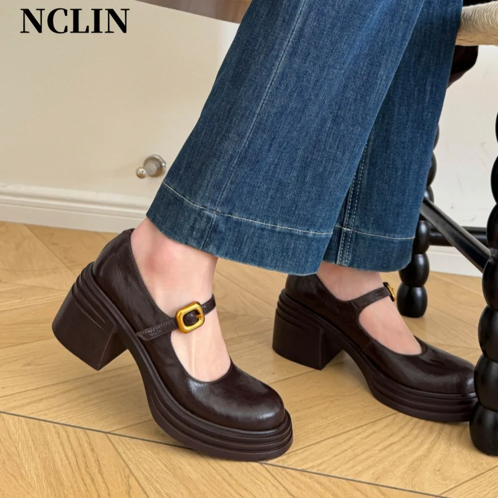 Chunky Platform High Heels Pumps Women Spring Genuine Leather Ankle Buckle Mary Jane Shoes Woman Thick Heeled Brown Lolita Shoes
Chunky Platform High Heels Pumps Women Spring Genuine Leather Ankle Buckle Mary Jane Shoes Woman Thick Heeled Brown Lolita Shoes