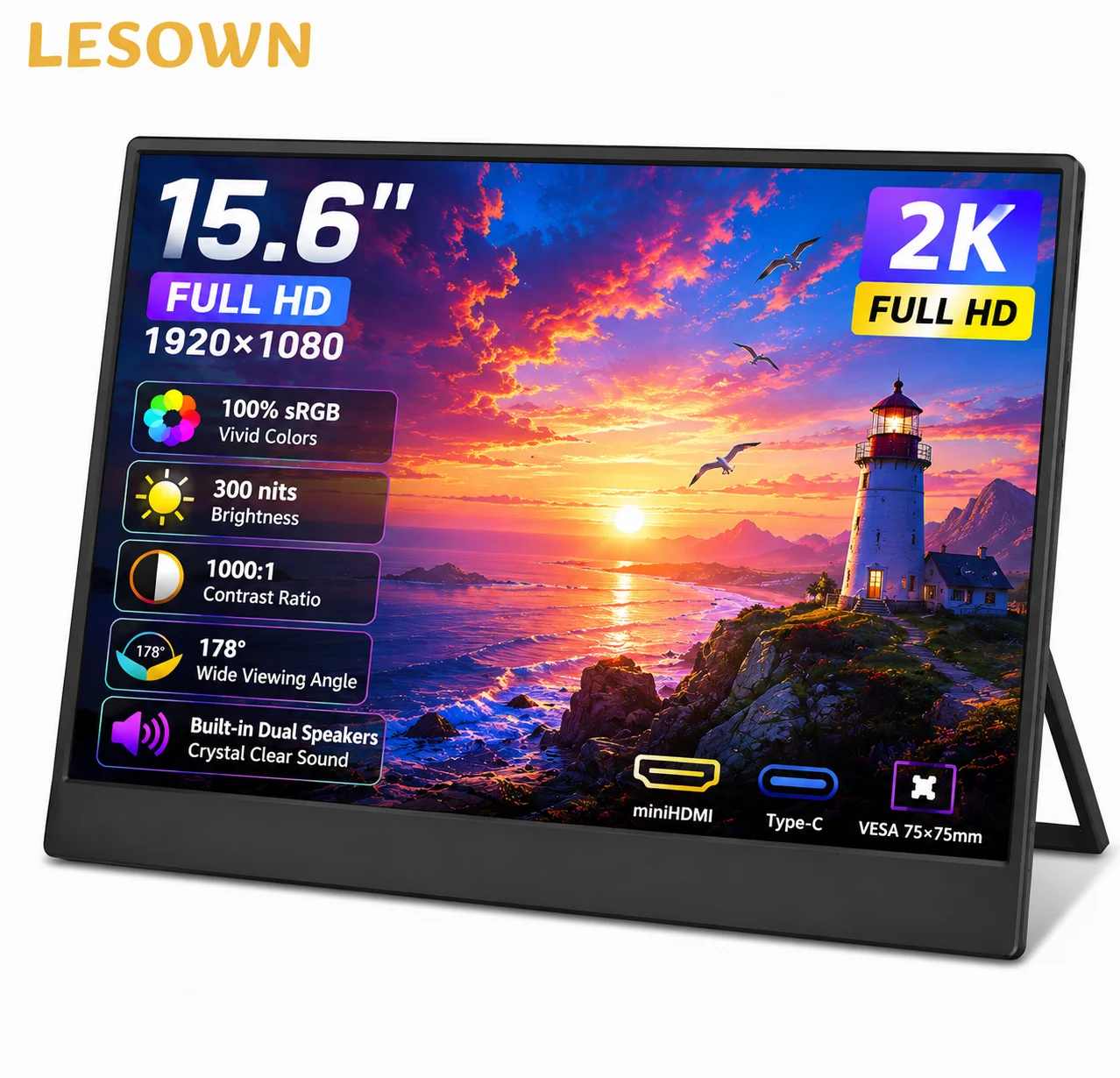 LESOWN 15.6 Inch 1080P Portable Display Plug & Play External Monitor with Kickstand Type-C Ready for MacBook
LESOWN 15.6 Inch 1080P Portable Display Plug & Play External Monitor with Kickstand Type-C Ready for MacBook