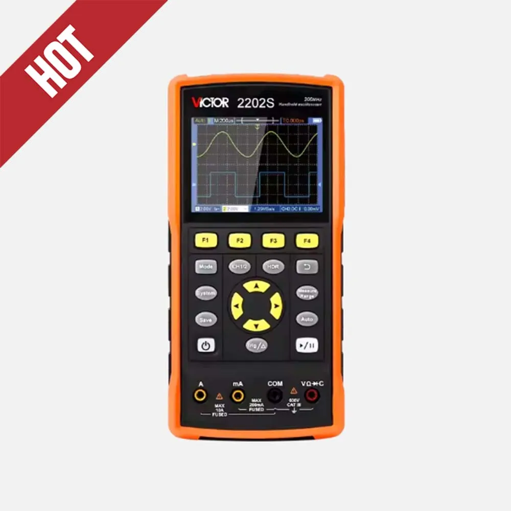 VICTOR 2202S 2-канальный осциллограф, полоса пропускания 200 МГц, частота дискретизации, осциллограф-мультиметр 1 Гвыб/с
VICTOR 2202S 2-канальный осциллограф, полоса пропускания 200 МГц, частота дискретизации, осциллограф-мультиметр 1 Гвыб/с