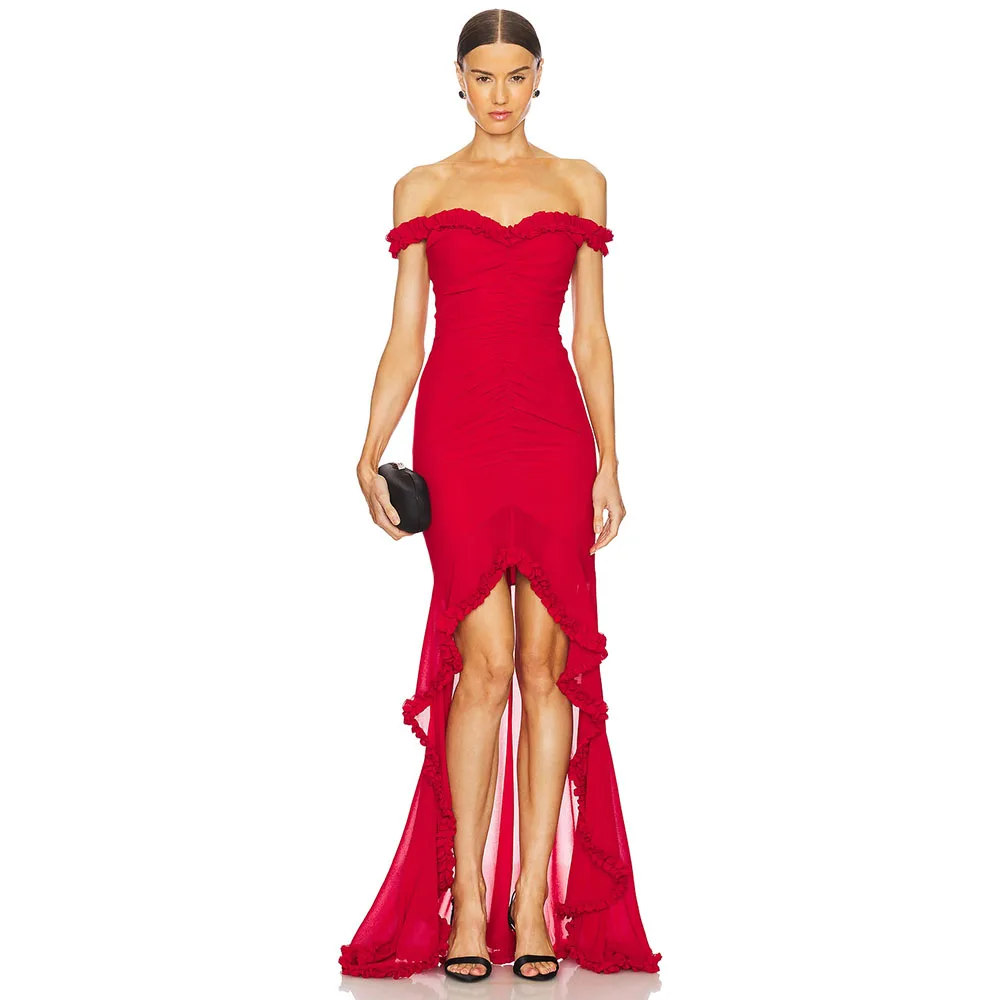 Red Evening Dress For Wedding Off The Shoulder Women's Formal Prom Gown Mermai Party Dress Front Knee Length Short Saudi Dress
Red Evening Dress For Wedding Off The Shoulder Women's Formal Prom Gown Mermai Party Dress Front Knee Length Short Saudi Dress