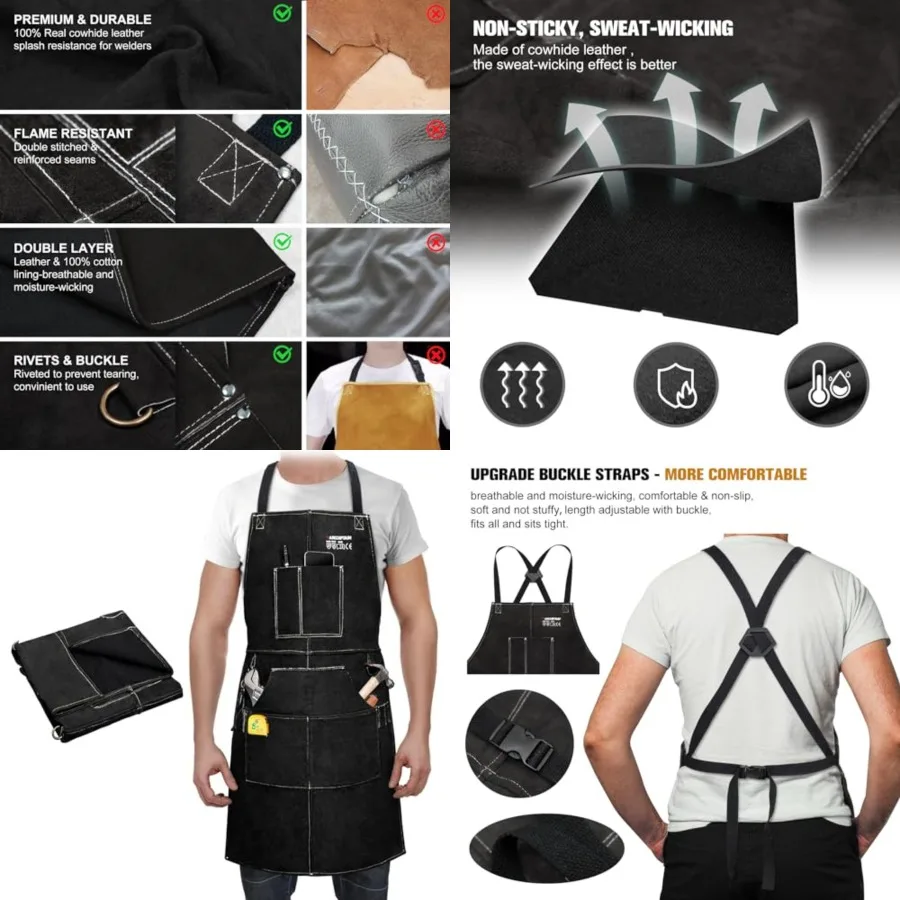 Leather Welding Work Apron 24 X 36 Heat Flame Resistant Cowhide smith Aprons with 6 Tool Pockets for Welders Men Women, Adjusta
Leather Welding Work Apron 24 X 36 Heat Flame Resistant Cowhide smith Aprons with 6 Tool Pockets for Welders Men Women, Adjusta