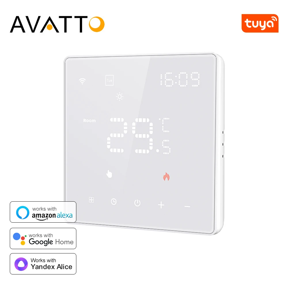 AVATTO Tuya Wi-Fi термостат, умный электрический регулятор температуры водяного/газового котла с подогревом пола, поддержка Alexa, Google Home, Alice
AVATTO Tuya Wi-Fi термостат, умный электрический регулятор температуры водяного/газового котла с подогревом пола, поддержка Alexa, Google Home, Alice
