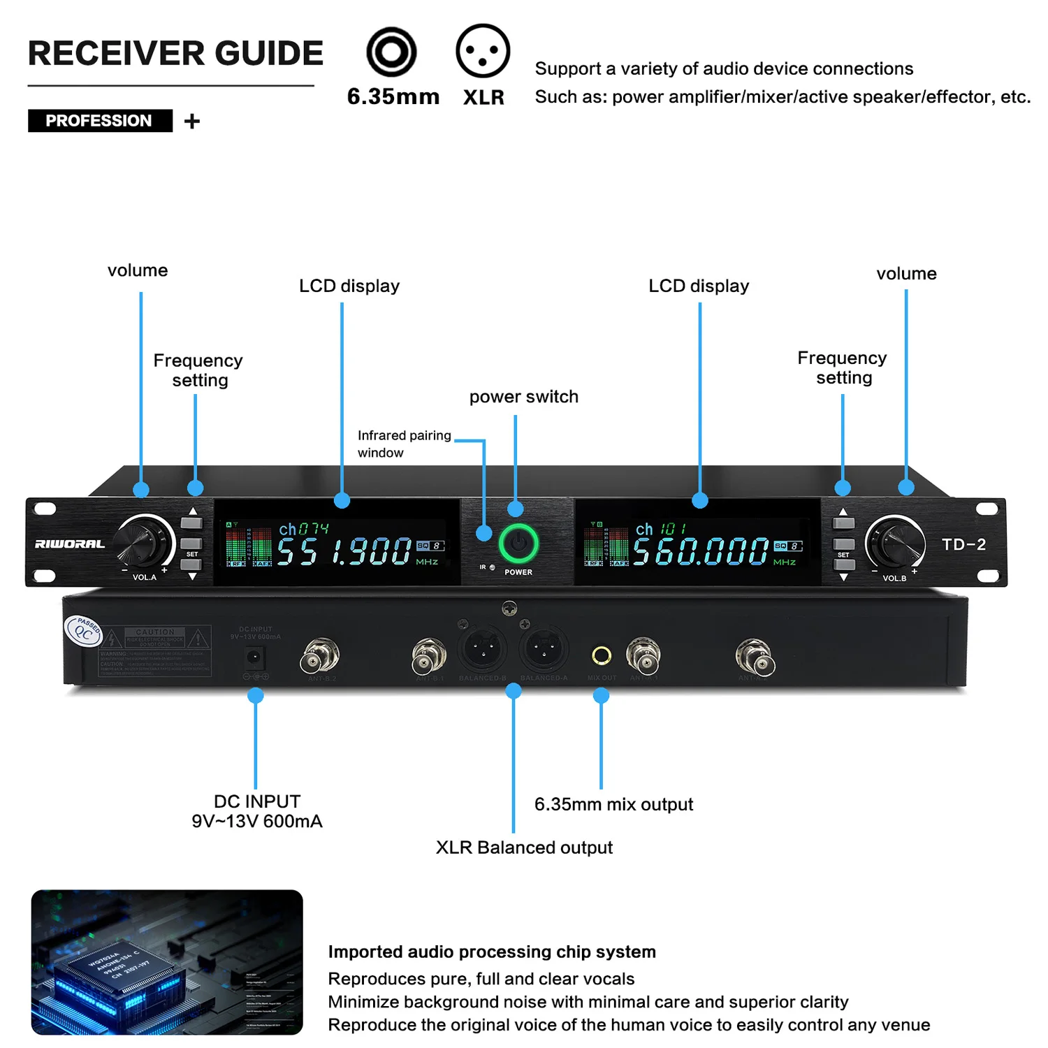 Riworal TD2 Factory Sale Professional Wireless Recording Studio Karaoke UHF Wireless Microphone for Recording
Riworal TD2 Factory Sale Professional Wireless Recording Studio Karaoke UHF Wireless Microphone for Recording