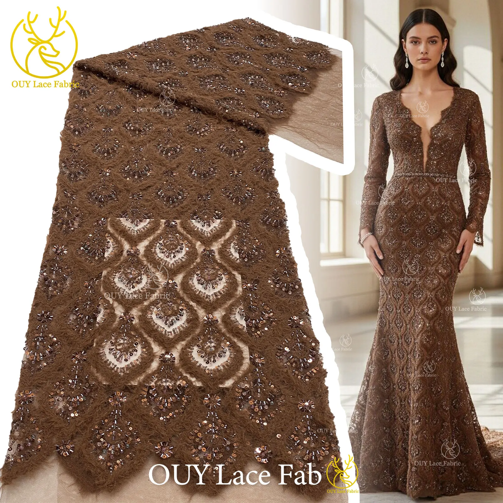 Hot Sale African Lace Fabric 2026 New Design French Mesh Beaded Lace Fabric Coffee Nigerian Tulle Sequins Lace Prom Dress Sewing
Hot Sale African Lace Fabric 2026 New Design French Mesh Beaded Lace Fabric Coffee Nigerian Tulle Sequins Lace Prom Dress Sewing
