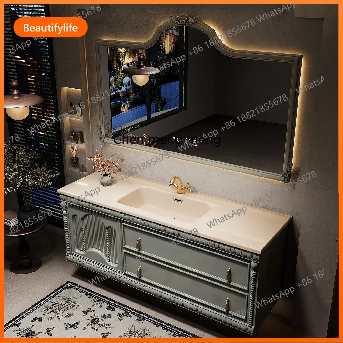 New French retro bathroom cabinet ceramic integrated basin cabinet combined rock slab toilet washstand
New French retro bathroom cabinet ceramic integrated basin cabinet combined rock slab toilet washstand
