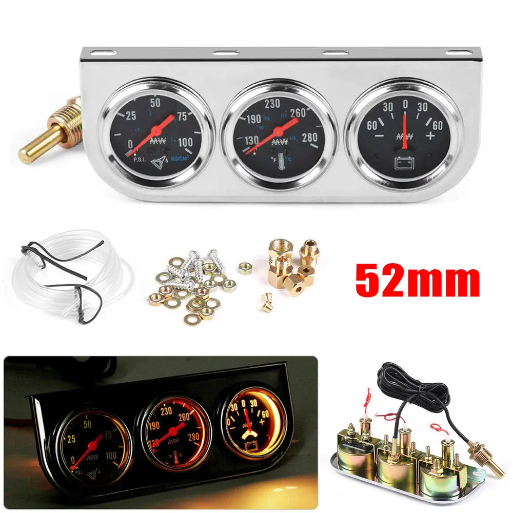Universal Car 52mm/2" Triple Kit Voltage Current Gauge + Water Temp Gauge + Oil Pressure Gauge 3in1 Kit Meter
Universal Car 52mm/2" Triple Kit Voltage Current Gauge + Water Temp Gauge + Oil Pressure Gauge 3in1 Kit Meter