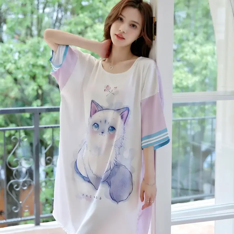 1PC Summer And Autumn Cool Cute Girls Cartoon Nightdress Womens Large Size Comfortable Short-sleeved Dress Women's Home Wear
1PC Summer And Autumn Cool Cute Girls Cartoon Nightdress Womens Large Size Comfortable Short-sleeved Dress Women's Home Wear