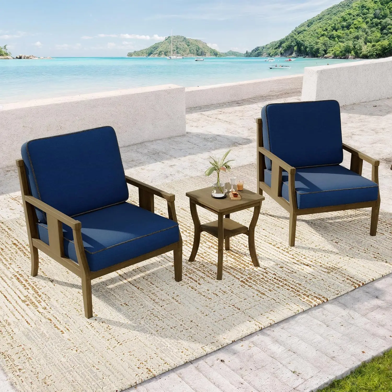 3pc Patio Set Solid Wood Armchairs & Table All-Weather Washable Cushions Balcony Porch, Customized
3pc Patio Set Solid Wood Armchairs & Table All-Weather Washable Cushions Balcony Porch, Customized