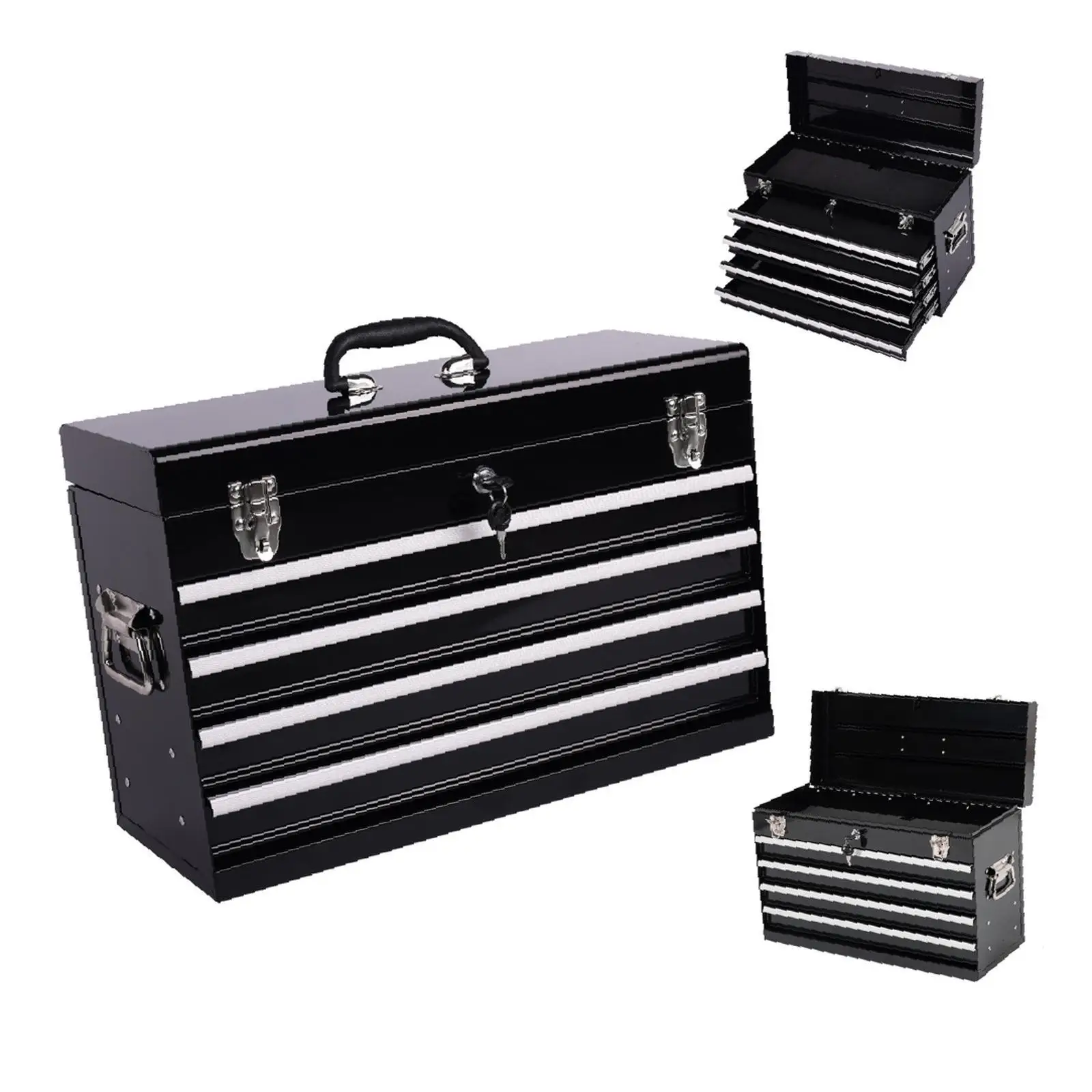 Portable Metal Tool Box Large Capacity Organizer with 4 Ball Bearing Slide Drawers for Trunk Car Tools Storage
Portable Metal Tool Box Large Capacity Organizer with 4 Ball Bearing Slide Drawers for Trunk Car Tools Storage