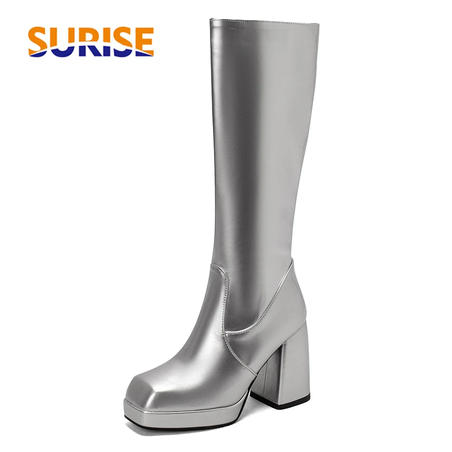 Silver Winter Women Platform Knee High Boots White Patent Leather Chunky Heels Club Party Lady Square Toe Zipper Long Gogo Boots
Silver Winter Women Platform Knee High Boots White Patent Leather Chunky Heels Club Party Lady Square Toe Zipper Long Gogo Boots