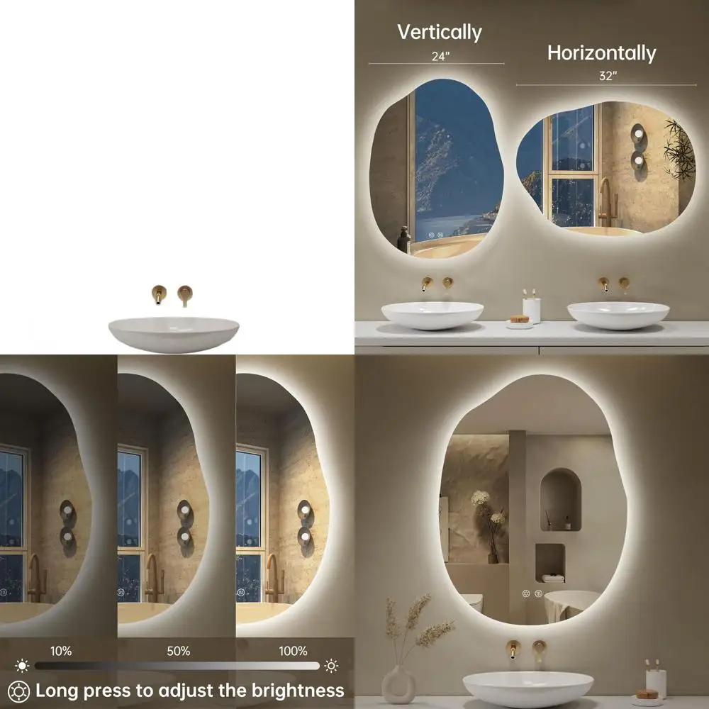 24x32 Inch LED-Illuminated Bathroom Mirror, Asymmetrical Design, Fogless, Dimmable, 3 Color Options, Adjustable Orientation
24x32 Inch LED-Illuminated Bathroom Mirror, Asymmetrical Design, Fogless, Dimmable, 3 Color Options, Adjustable Orientation