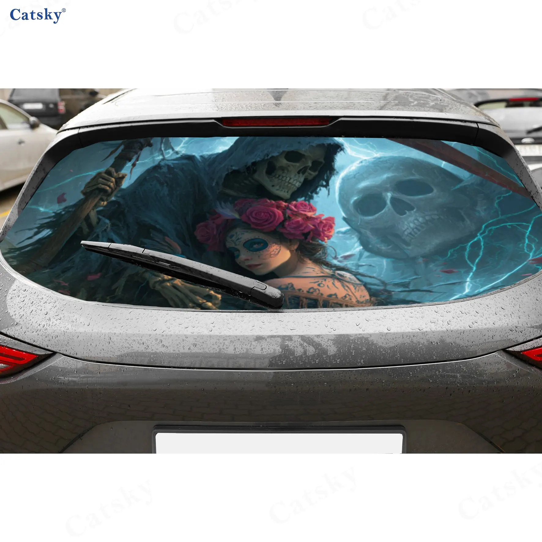 Rose Skull Couple Lightning PVC Perforated Car Vinyl Wrap, Durable Car Rear Windshield Sticker, Waterproof Car Rear Window Decal
Rose Skull Couple Lightning PVC Perforated Car Vinyl Wrap, Durable Car Rear Windshield Sticker, Waterproof Car Rear Window Decal