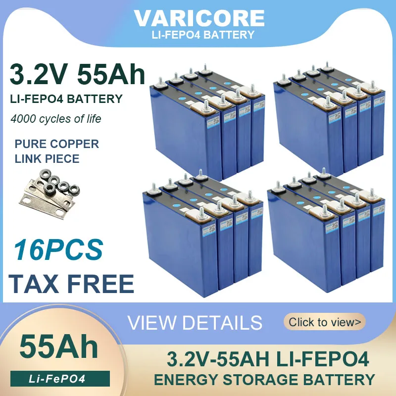 16x 3.2V 55Ah LiFePO4 battery Lithium iron phosphate batteries for 12V 24V 3C Motorcycle Car Motor Modification Duty-free
16x 3.2V 55Ah LiFePO4 battery Lithium iron phosphate batteries for 12V 24V 3C Motorcycle Car Motor Modification Duty-free