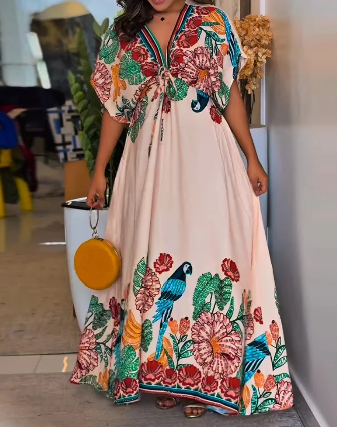 Summer Jumpsuit Woman 2025 Vintage Tropical Print V-Neck Short Sleeved Lace Up Loose Elegant Jumpsuit Casual Women's Jumpsuit
Summer Jumpsuit Woman 2025 Vintage Tropical Print V-Neck Short Sleeved Lace Up Loose Elegant Jumpsuit Casual Women's Jumpsuit