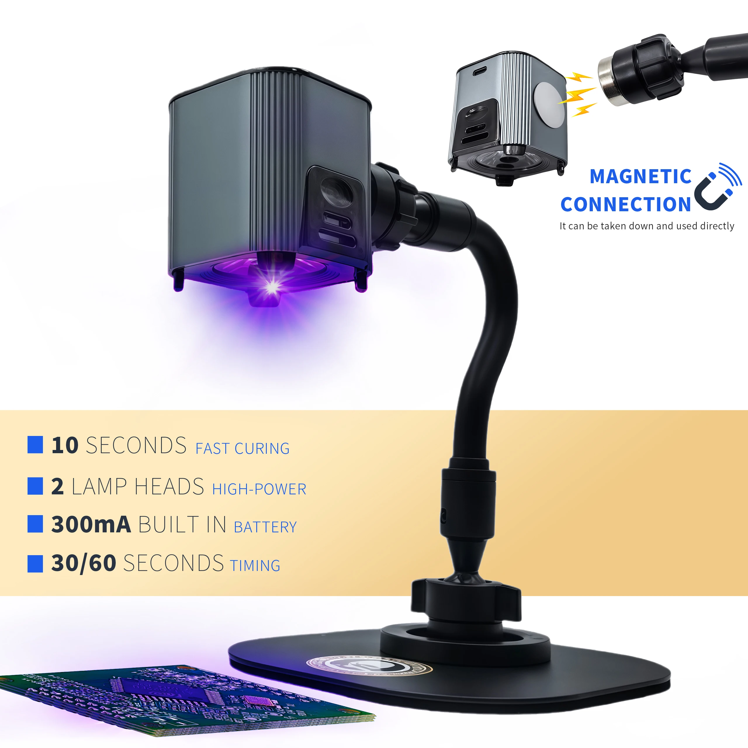 7W Rechargeable UV Curing Lamp – Handheld & Magnetic Stand Switchable for OCA Adhesive UV Resin Screen Repair
7W Rechargeable UV Curing Lamp – Handheld & Magnetic Stand Switchable for OCA Adhesive UV Resin Screen Repair
