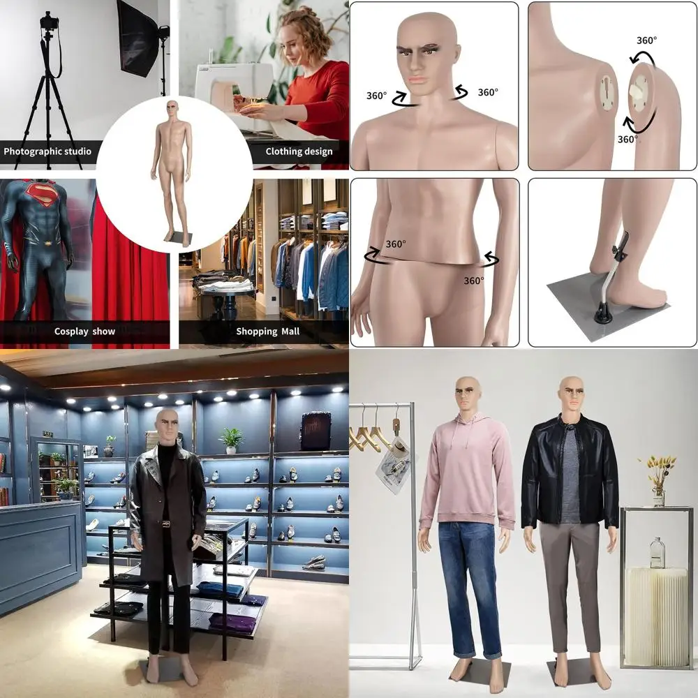 Adjustable Full-Body Male Mannequin with Metal Base, 73 Inches Tall
Adjustable Full-Body Male Mannequin with Metal Base, 73 Inches Tall