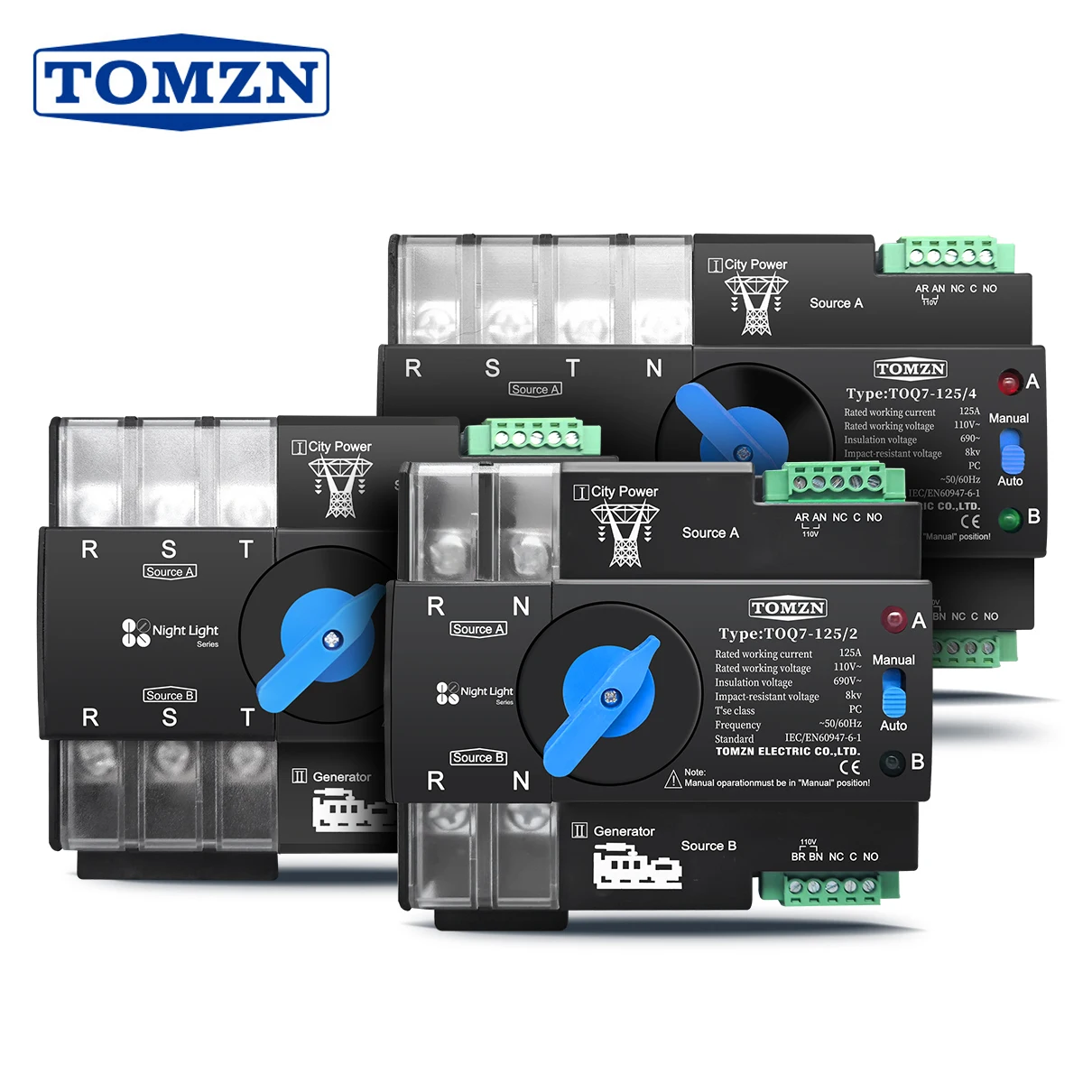 TOMZN Din Rail 3 phase 110V 2P3P4P 63A 100A 125A Dual Power Automatic Transfer Electrical Selector Switch Uninterrupted TOQ7
TOMZN Din Rail 3 phase 110V 2P3P4P 63A 100A 125A Dual Power Automatic Transfer Electrical Selector Switch Uninterrupted TOQ7