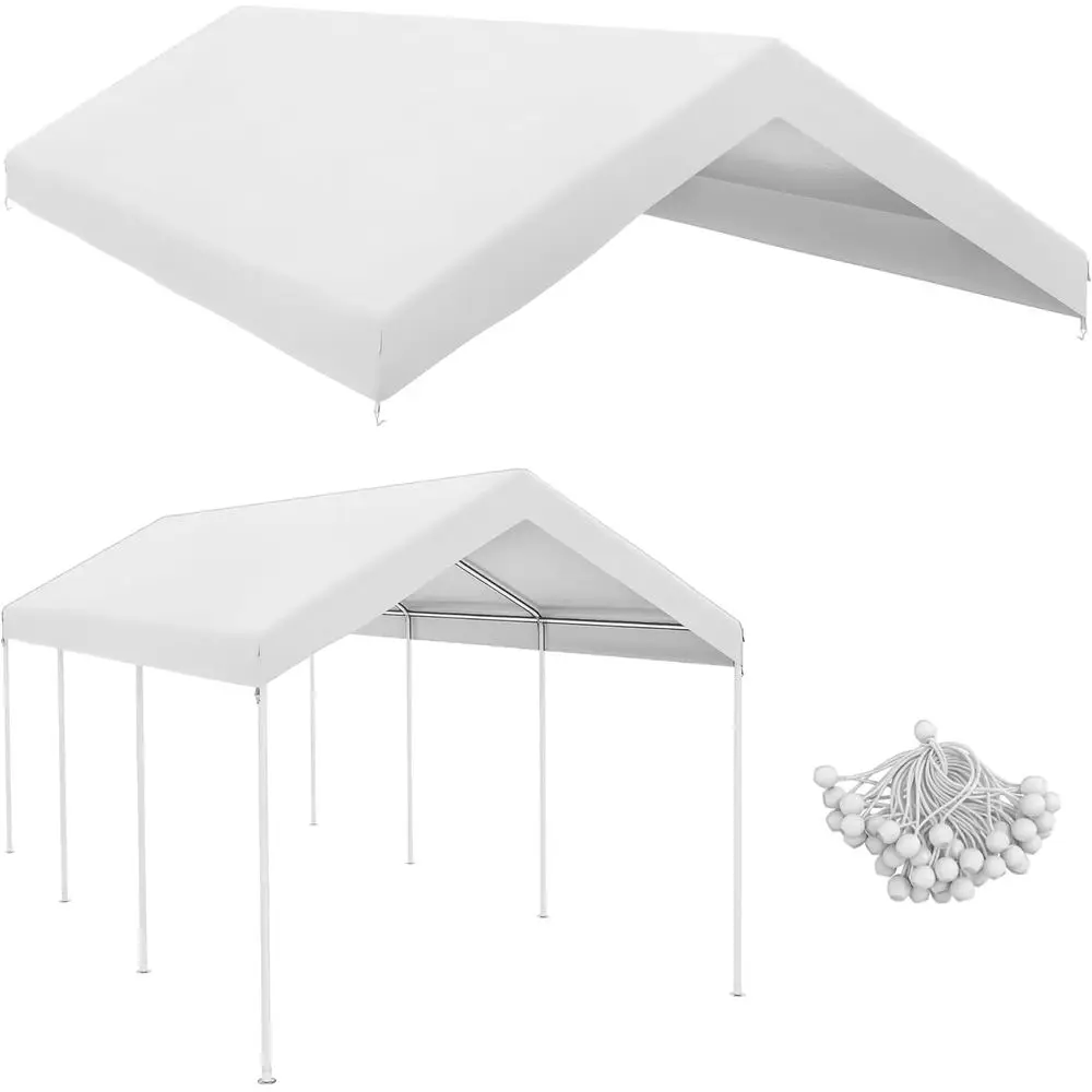 Waterproof UV-Protected 20' x 10' Carport Top Cover with Ball Bungee Cords, White
Waterproof UV-Protected 20' x 10' Carport Top Cover with Ball Bungee Cords, White