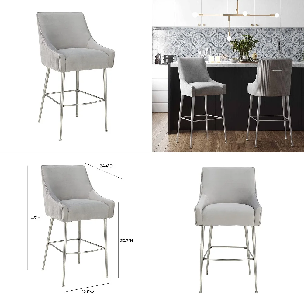 Beatrix Pleated Velvet Upholstered Bar Stool with Silver Handle and Legs Light Grey
Beatrix Pleated Velvet Upholstered Bar Stool with Silver Handle and Legs Light Grey