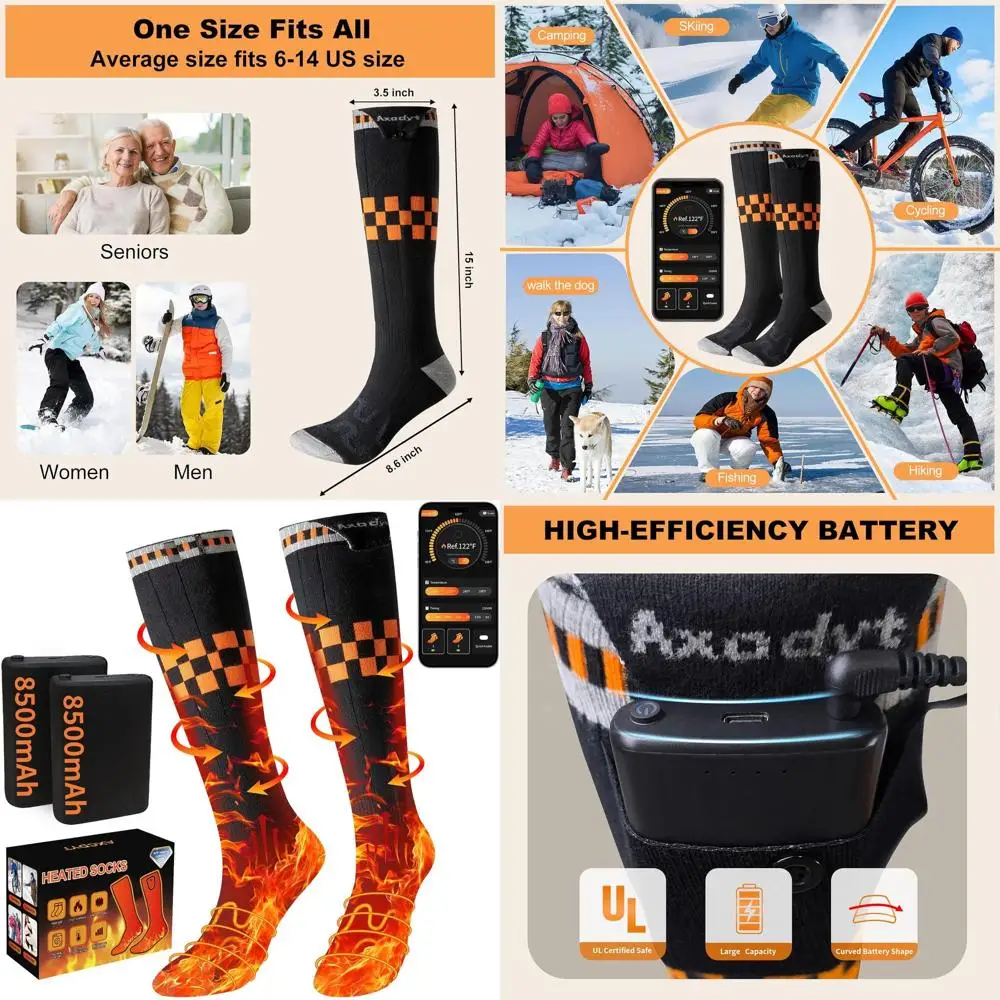 Heated Socks with App Control for Men Women, 8500mAh*2 Battery Rechargeable, Electric Socks with 4 Heating Levels for Winter War
Heated Socks with App Control for Men Women, 8500mAh*2 Battery Rechargeable, Electric Socks with 4 Heating Levels for Winter War