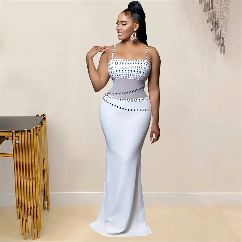 Elegant Rhinestones Mermaid Maxi Dresses Women Luxury Spaghetti Strap Mesh Patchwork Night Club Party Prom Dress Vestidos Largos
Elegant Rhinestones Mermaid Maxi Dresses Women Luxury Spaghetti Strap Mesh Patchwork Night Club Party Prom Dress Vestidos Largos