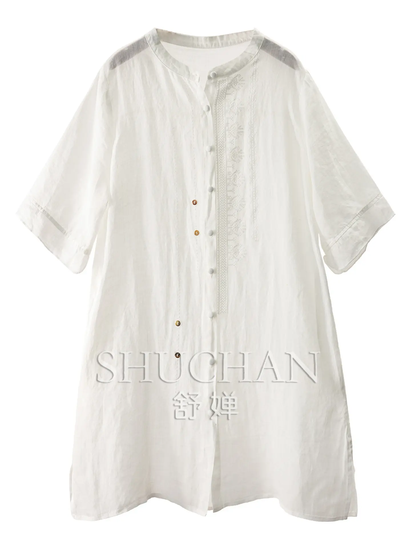White Lime Embroidery Sequence Blouse Loose Split Embroidery Ramie Medium and Long Shirt Women's 69M8
White Lime Embroidery Sequence Blouse Loose Split Embroidery Ramie Medium and Long Shirt Women's 69M8