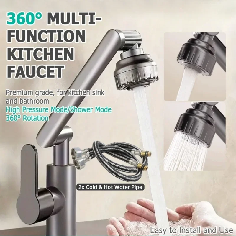 Mechanical Arm Universal Faucet with 2x60cm Hose Bathroom Sink Cold and Hot Tap 2 Modes 1080° Swivel Kitchen Sink Faucets
Mechanical Arm Universal Faucet with 2x60cm Hose Bathroom Sink Cold and Hot Tap 2 Modes 1080° Swivel Kitchen Sink Faucets