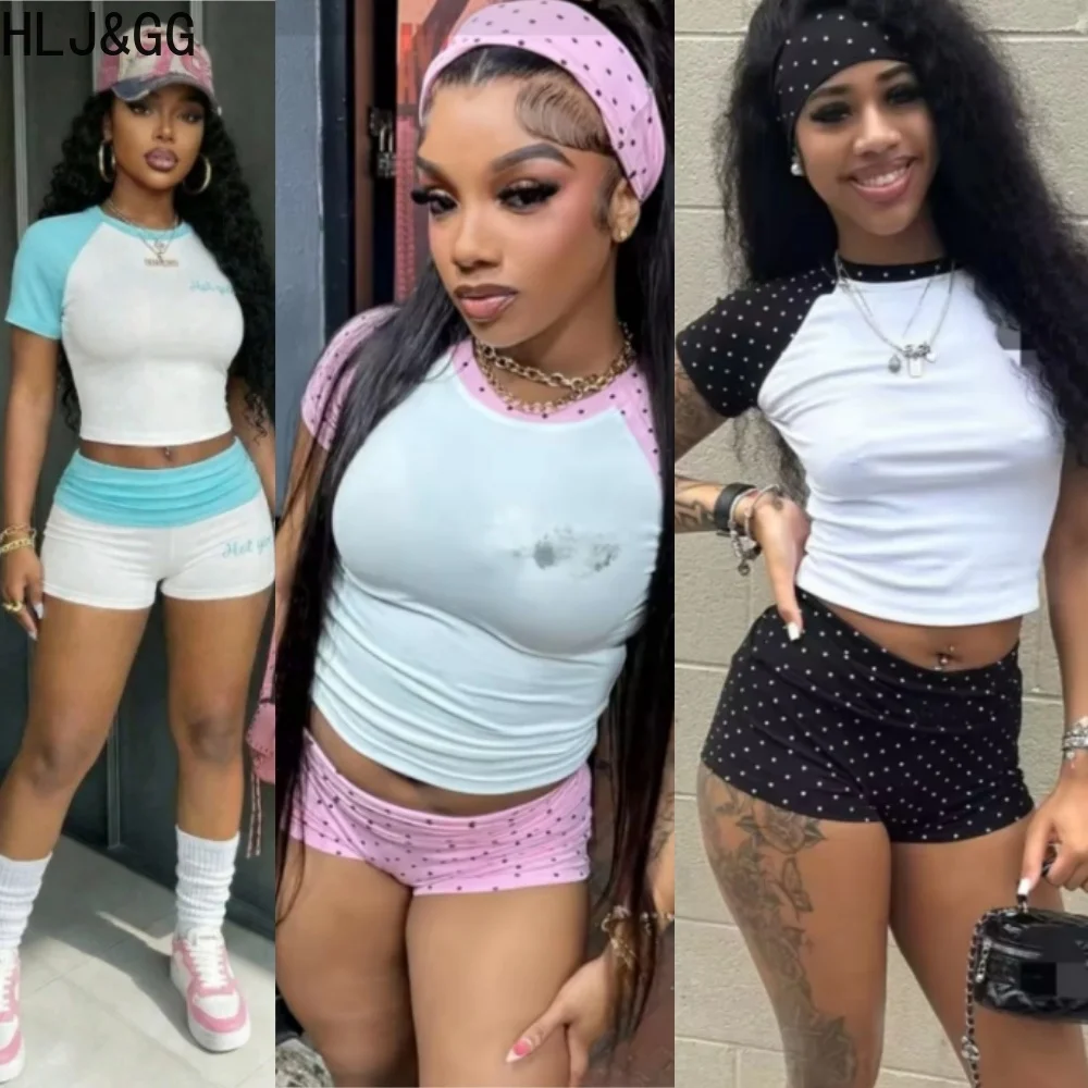 HLJ&GG Fashion Trend Splicing Two Piece Sets Women O Neck Slim Crop Top+Shorts Outfits Summer New 2pcs Streetwear With Hairband
HLJ&GG Fashion Trend Splicing Two Piece Sets Women O Neck Slim Crop Top+Shorts Outfits Summer New 2pcs Streetwear With Hairband