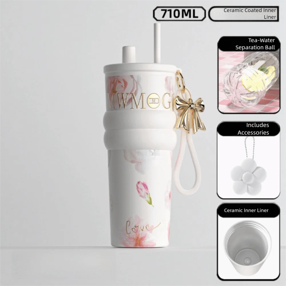 710ml Insulated Cup Large Capacity Ceramic Inner Liner Student Drinking Cup Dustproof with Flower Pendant Straw Water Cup Travel
710ml Insulated Cup Large Capacity Ceramic Inner Liner Student Drinking Cup Dustproof with Flower Pendant Straw Water Cup Travel