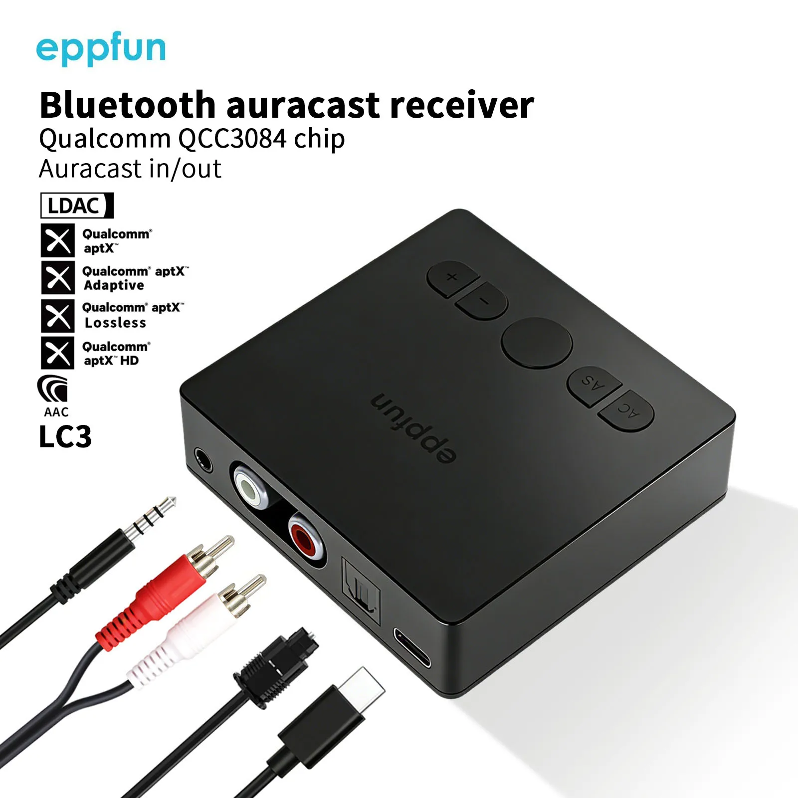 eppfun Bluetooth 5.4 Auracast-приемник для Auracast, LDAC, APTX Adaptive, HIFI аудиоадаптер с Aux/RCA/оптическим входом для усилителя
eppfun Bluetooth 5.4 Auracast-приемник для Auracast, LDAC, APTX Adaptive, HIFI аудиоадаптер с Aux/RCA/оптическим входом для усилителя
