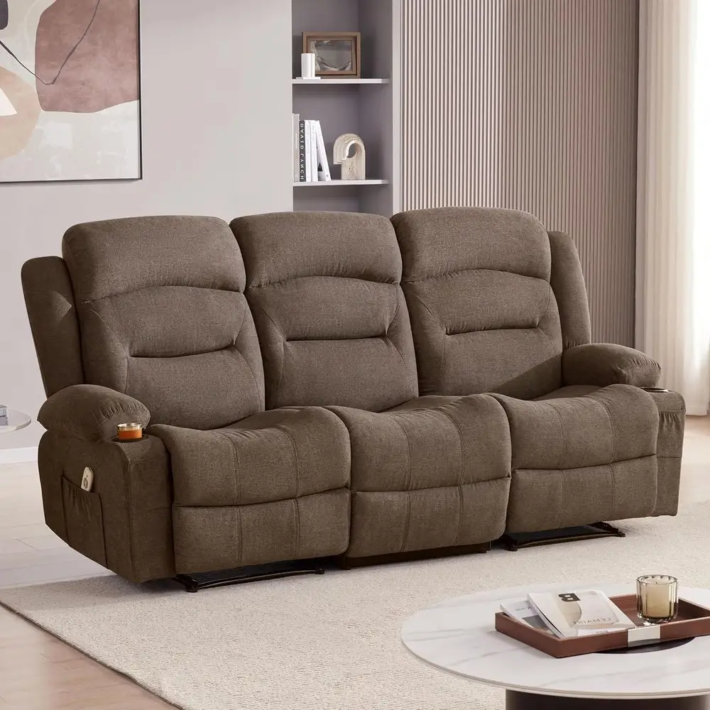 Large 3-Seater Recliner Sofa with Heat, Massage & USB Port - Oversized, Brown Fabric
Large 3-Seater Recliner Sofa with Heat, Massage & USB Port - Oversized, Brown Fabric