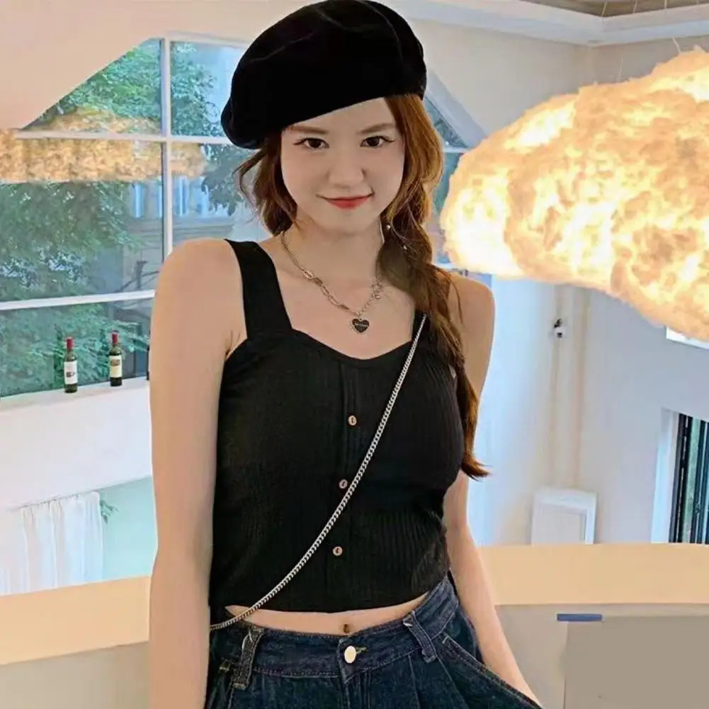 Women Vest Square Collar Sleeveless Tank Tops Solid Color Buttons Decor Knitted Tops Retro Style Short Tops
Women Vest Square Collar Sleeveless Tank Tops Solid Color Buttons Decor Knitted Tops Retro Style Short Tops