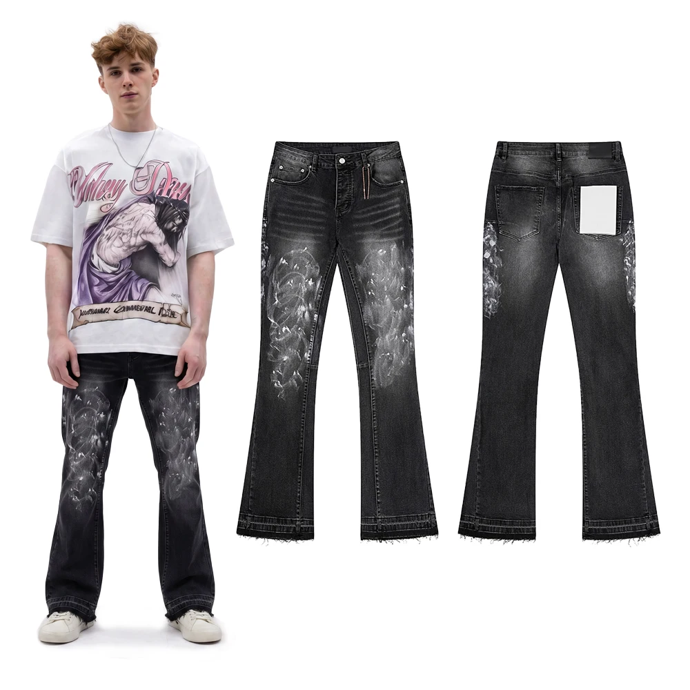 Y2k Streetwear Clothing Retro Distressed Printed Flared Jeans Hiphop Street Style Casual Cotton Vintage Black Baggy Flared Pants
Y2k Streetwear Clothing Retro Distressed Printed Flared Jeans Hiphop Street Style Casual Cotton Vintage Black Baggy Flared Pants