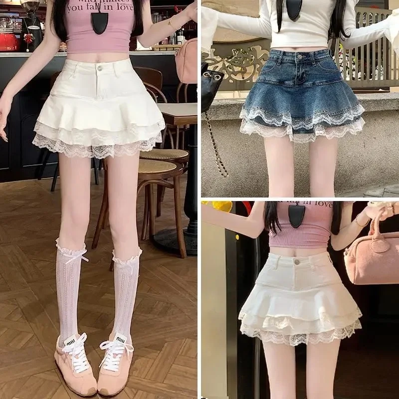 American Sle Spicy Girl Denim Skirt Women Summer 2025 New High Waist Slim A-Line ort Lace Skirt with Pleats 
American Sle Spicy Girl Denim Skirt Women Summer 2025 New High Waist Slim A-Line ort Lace Skirt with Pleats