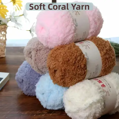 Yarn Soft Thin Coral Velvet Towel Yarn Hand Knitting Crochet Hats Dolls 3 Strands Coral 50g/Set Chenille Wool Yarn Wholesale