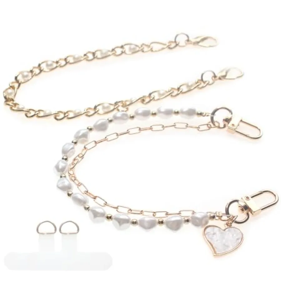 Pearl Beaded Phone Charm Wrist Strap, Cute Bracelet Wristlet Lanyard, Gold Double Chain for Phone Case, Purse Bag Wallet
Pearl Beaded Phone Charm Wrist Strap, Cute Bracelet Wristlet Lanyard, Gold Double Chain for Phone Case, Purse Bag Wallet