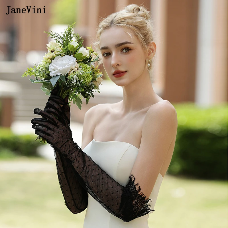 JaneVini 2025 Fashion Black Dot Gloves Tulle Long Bridal Gloves Full Finger Elbow Wedding Bride Gloves Evening Party Accessories
JaneVini 2025 Fashion Black Dot Gloves Tulle Long Bridal Gloves Full Finger Elbow Wedding Bride Gloves Evening Party Accessories