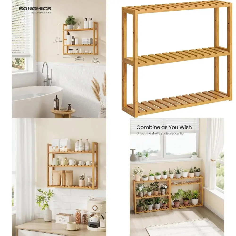 Bamboo Bathroom Shel, 3-Tier Adjustable Plants Rack, Wall-Mounted or Stand, in the Living Room, Balcony, Kitchen, 5.9 x 23.6 x 2
Bamboo Bathroom Shel, 3-Tier Adjustable Plants Rack, Wall-Mounted or Stand, in the Living Room, Balcony, Kitchen, 5.9 x 23.6 x 2