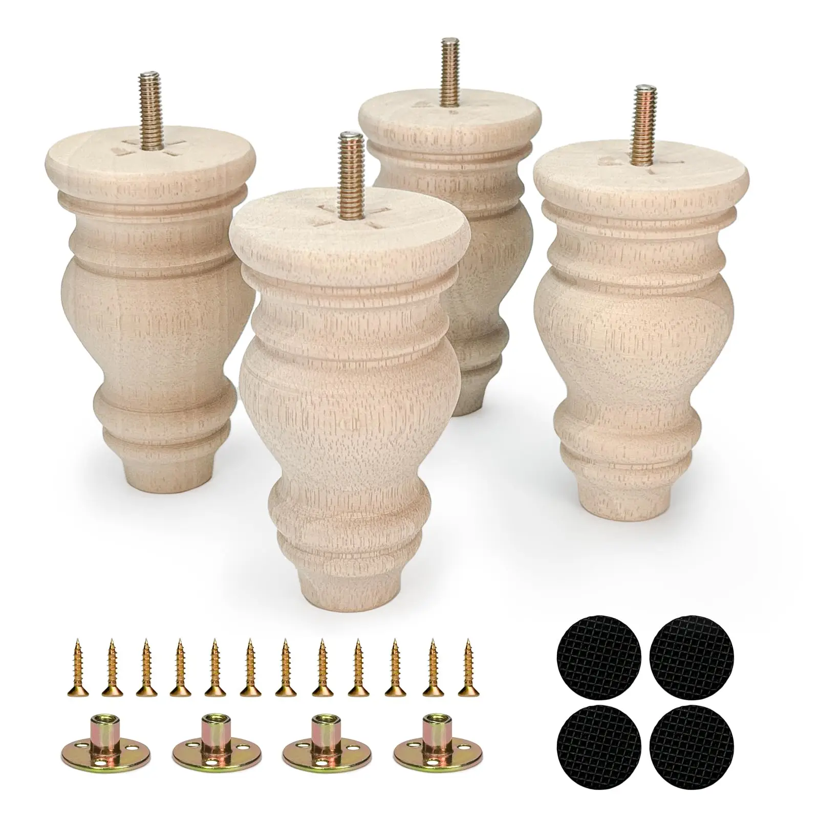 4pcs 5-Inch Unfinished Solid Wood Turned Bun Feet With Mounting Hardware For Furniture Replacement
4pcs 5-Inch Unfinished Solid Wood Turned Bun Feet With Mounting Hardware For Furniture Replacement