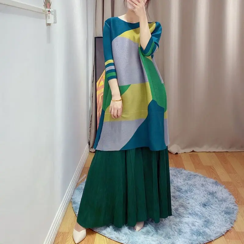 Spring Dress Female 2023 New Geometric Color Block Print Relaxed O Neck Casual Blouse Medium Length Pleated Dress Female Tops
Spring Dress Female 2023 New Geometric Color Block Print Relaxed O Neck Casual Blouse Medium Length Pleated Dress Female Tops