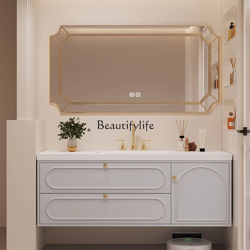 French Cream Style Bathroom Cabinet Solid Wood Slate Seamless Washbasin Toilet Washstand
French Cream Style Bathroom Cabinet Solid Wood Slate Seamless Washbasin Toilet Washstand