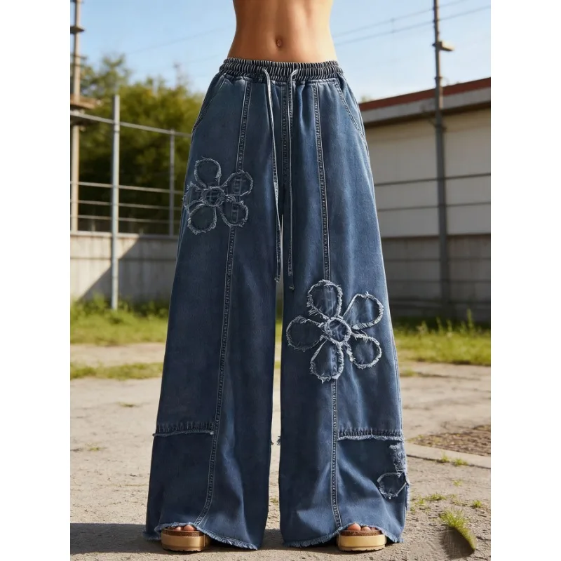 Summer Women's Embroidery Wide Leg Jeans High Rise Elastic Waist Drawstring Adjustable Comfort Casual Streetwear Korean Style
Summer Women's Embroidery Wide Leg Jeans High Rise Elastic Waist Drawstring Adjustable Comfort Casual Streetwear Korean Style